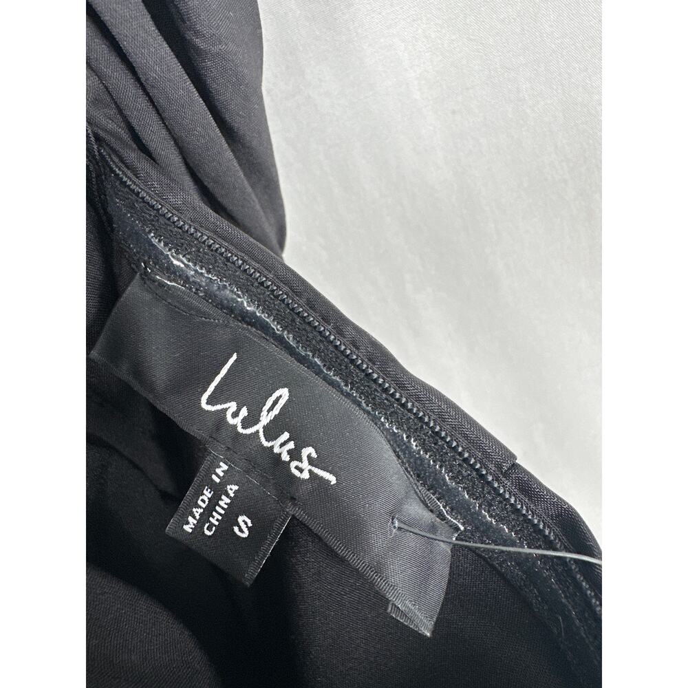 Lulus Dress Small Black Maxi Organza Off Shoulder Ruffle Event Party Sleek Slit - Picture 3 of 9